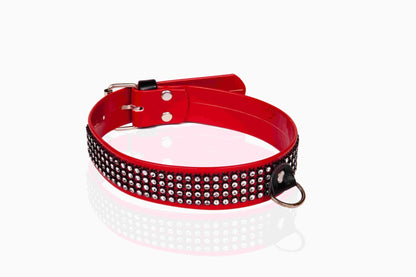 2-Wiązania-WHIPS lakier, obroża damska z kryształkami, czerwona, 3cm-2