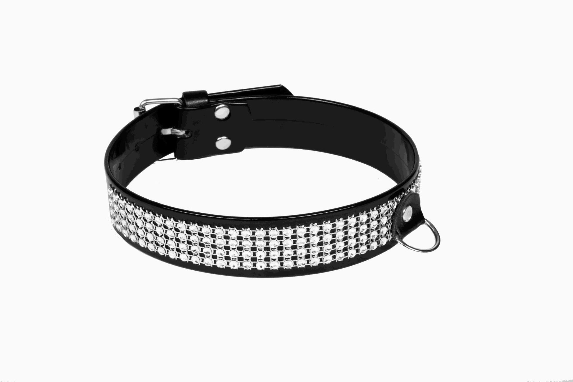 1-Wiązania-WHIPS lakier, obroża damska z kryształkami, czarna, 3cm-1