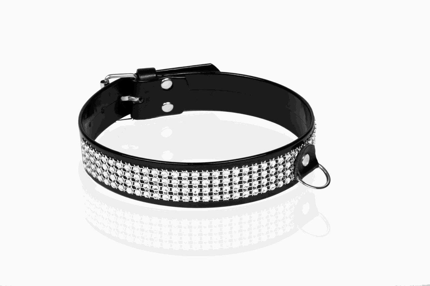 2-Wiązania-WHIPS lakier, obroża damska z kryształkami, czarna, 3cm-2