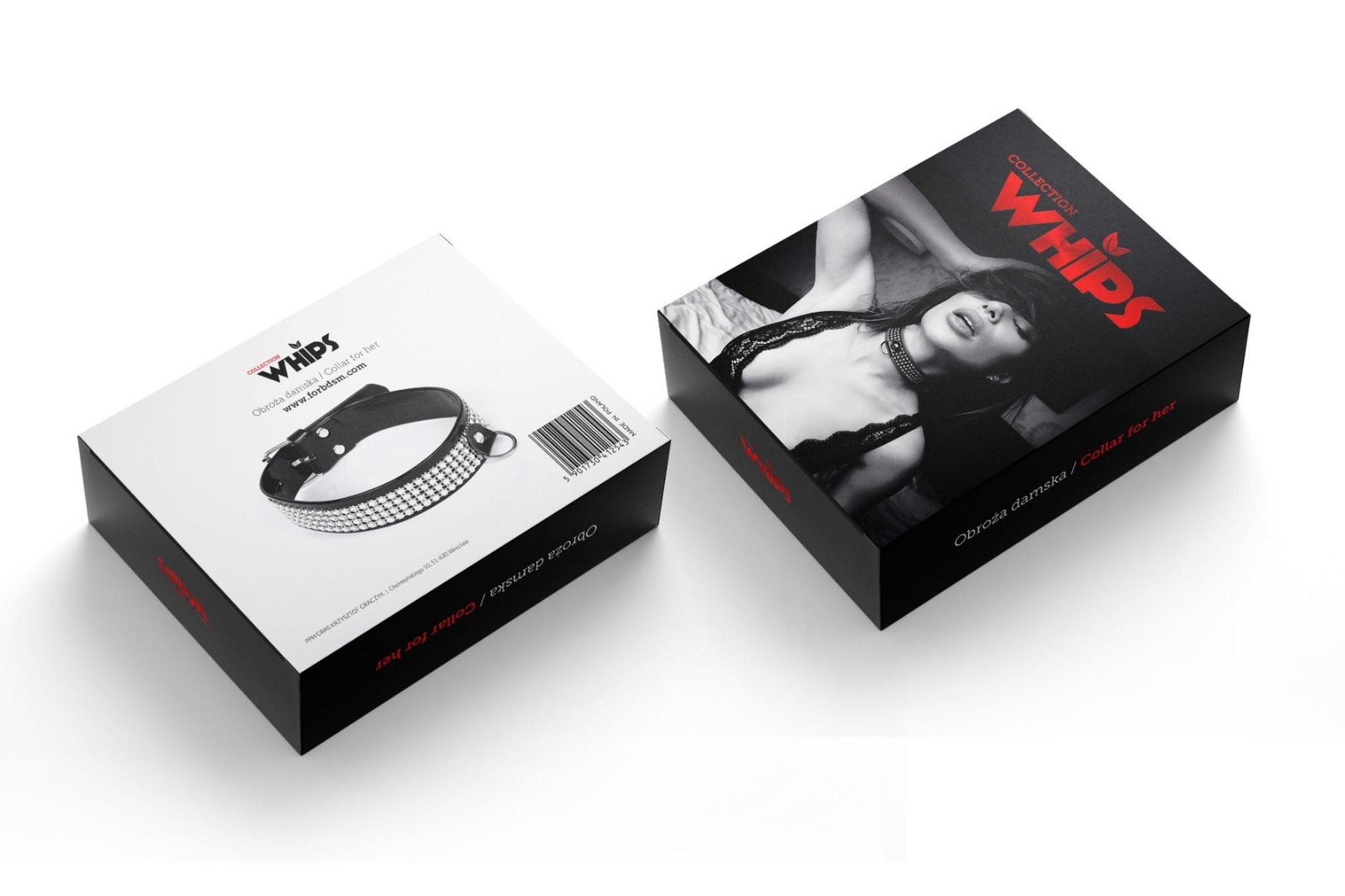 3-Wiązania-WHIPS lakier, obroża damska z kryształkami, czarna, 3cm-3