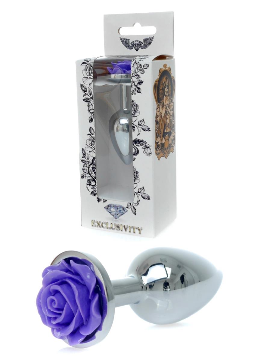 1-Stalowy korek analny plug z różą fioletową-1