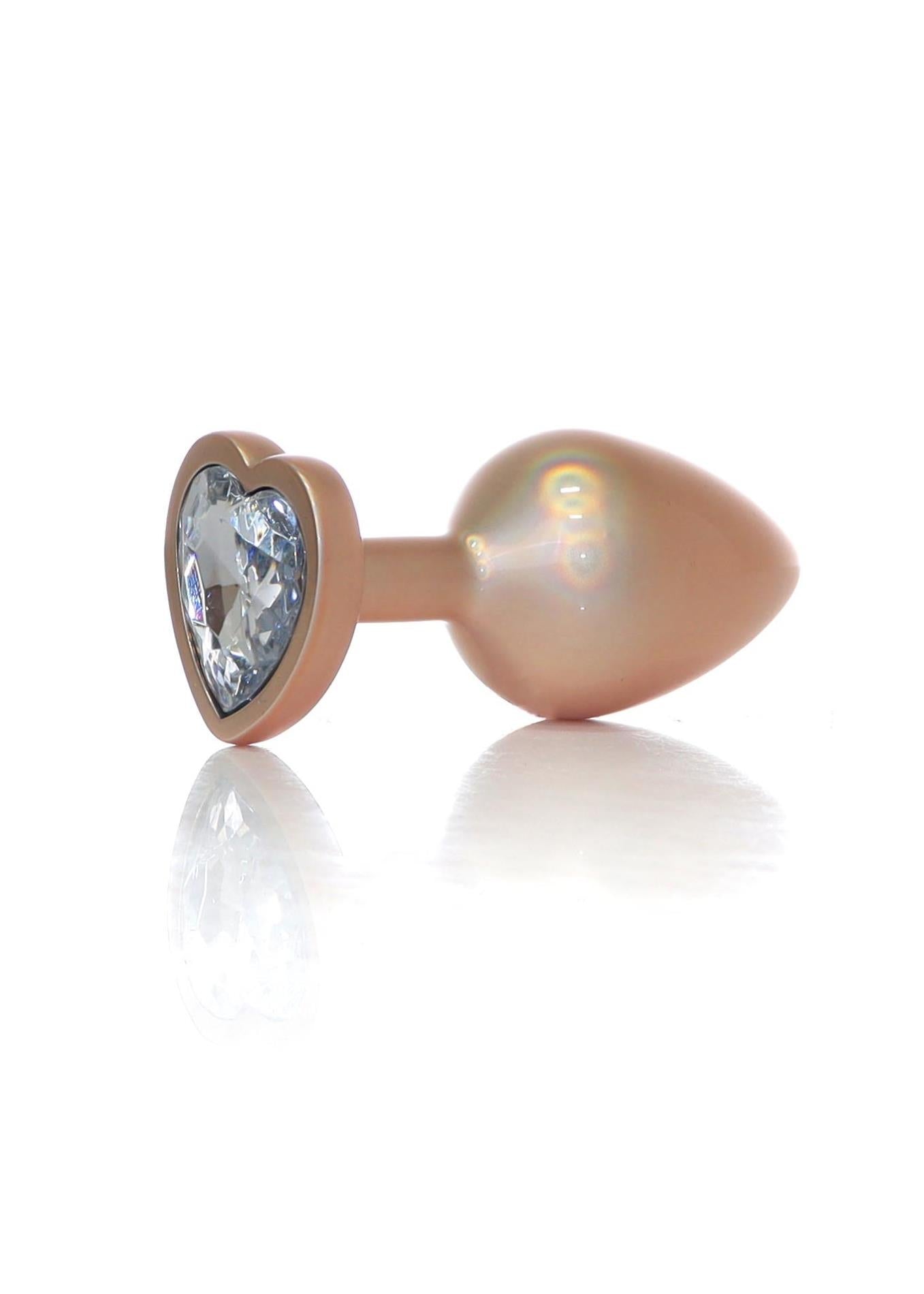 1-Plug-Jewellery Pearl Gold Heart PLUG- Clear L-1