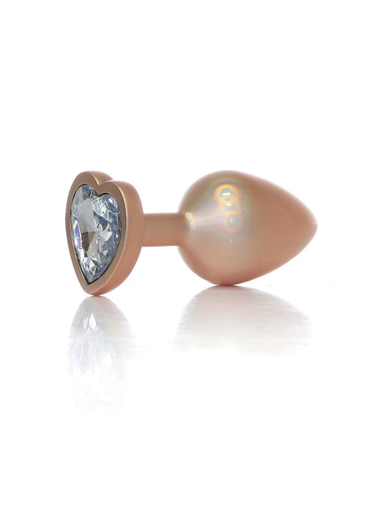 1-Plug-Jewellery Pearl Gold Heart PLUG- Clear L-1