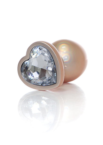 4-Plug-Jewellery Pearl Gold Heart PLUG- Clear L-4