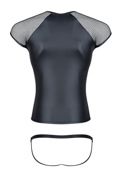 9-Męski komplet z wetlooka i elastycznej siatki: t-shirt, figi z otwartym tyłem l-9