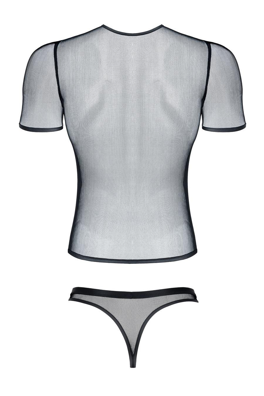 7-Męski komplet z elastycznej siatki: t-shirt w serek, stringi s-7