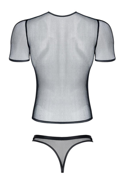 7-Męski komplet z elastycznej siatki: t-shirt w serek, stringi s-7