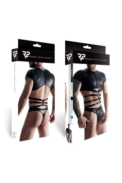 6-Męski t-shirt z wetlooka z dekoracyjnymi wstawkami z taśmy i gumy l-6