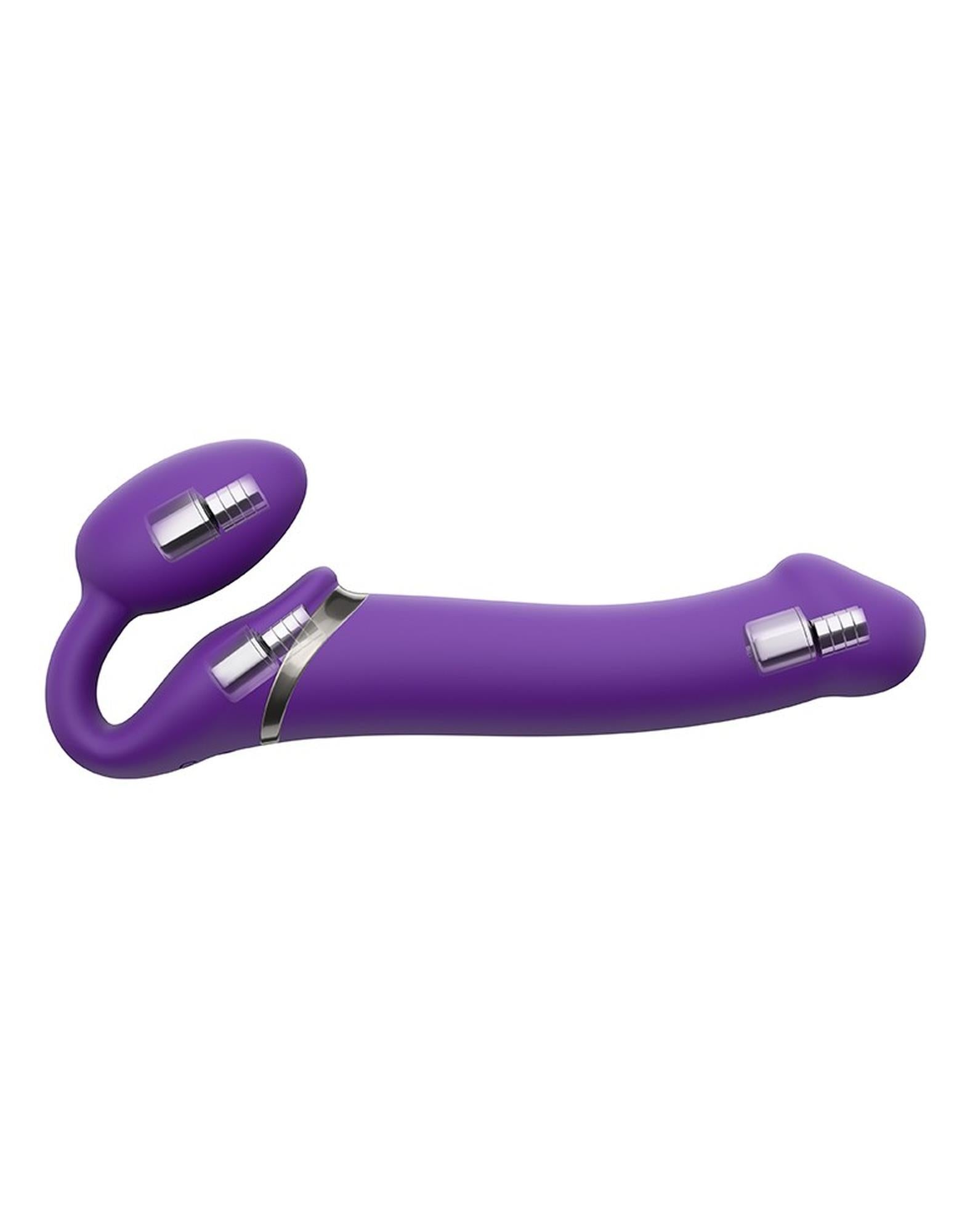 4-Wodoodporny wibrujący strap-on silikonowy fiolet-4