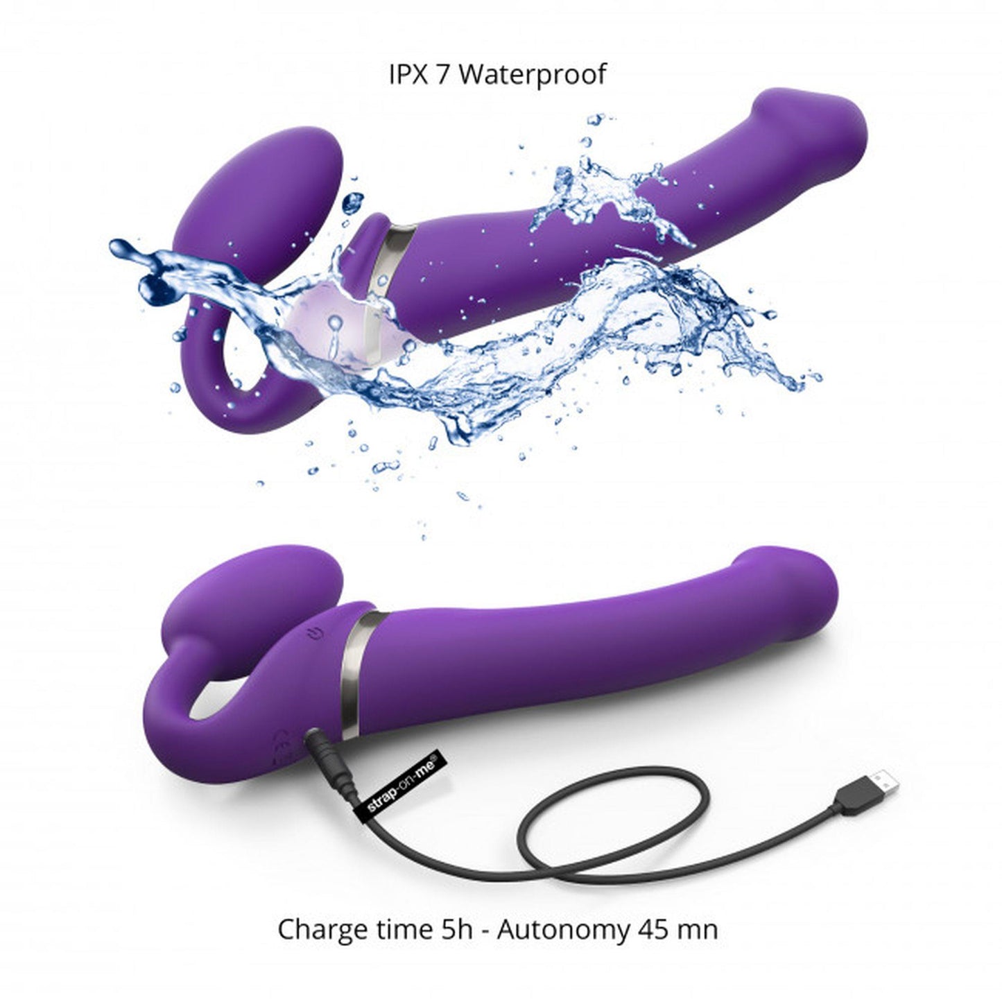 8-Wodoodporny wibrujący strap-on silikonowy fiolet-8