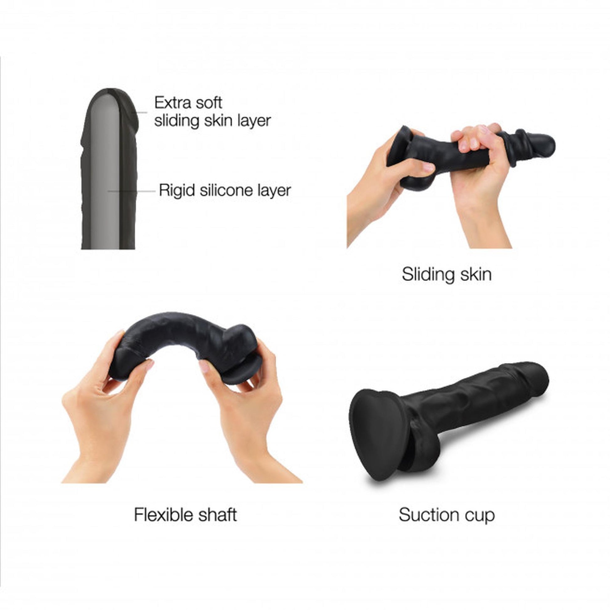 3-Dildo realistyczne sliding skin black s-3