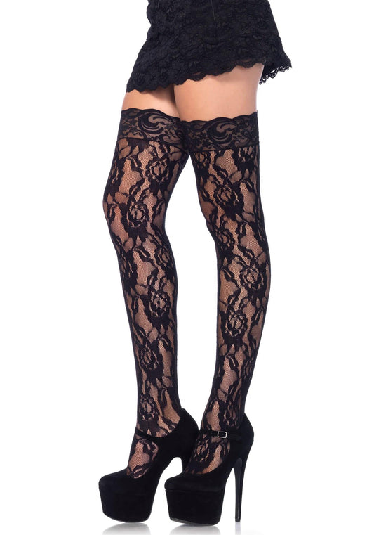 1-Bielizna-LACE STOCKINGS WITH LACE TOP OS-1