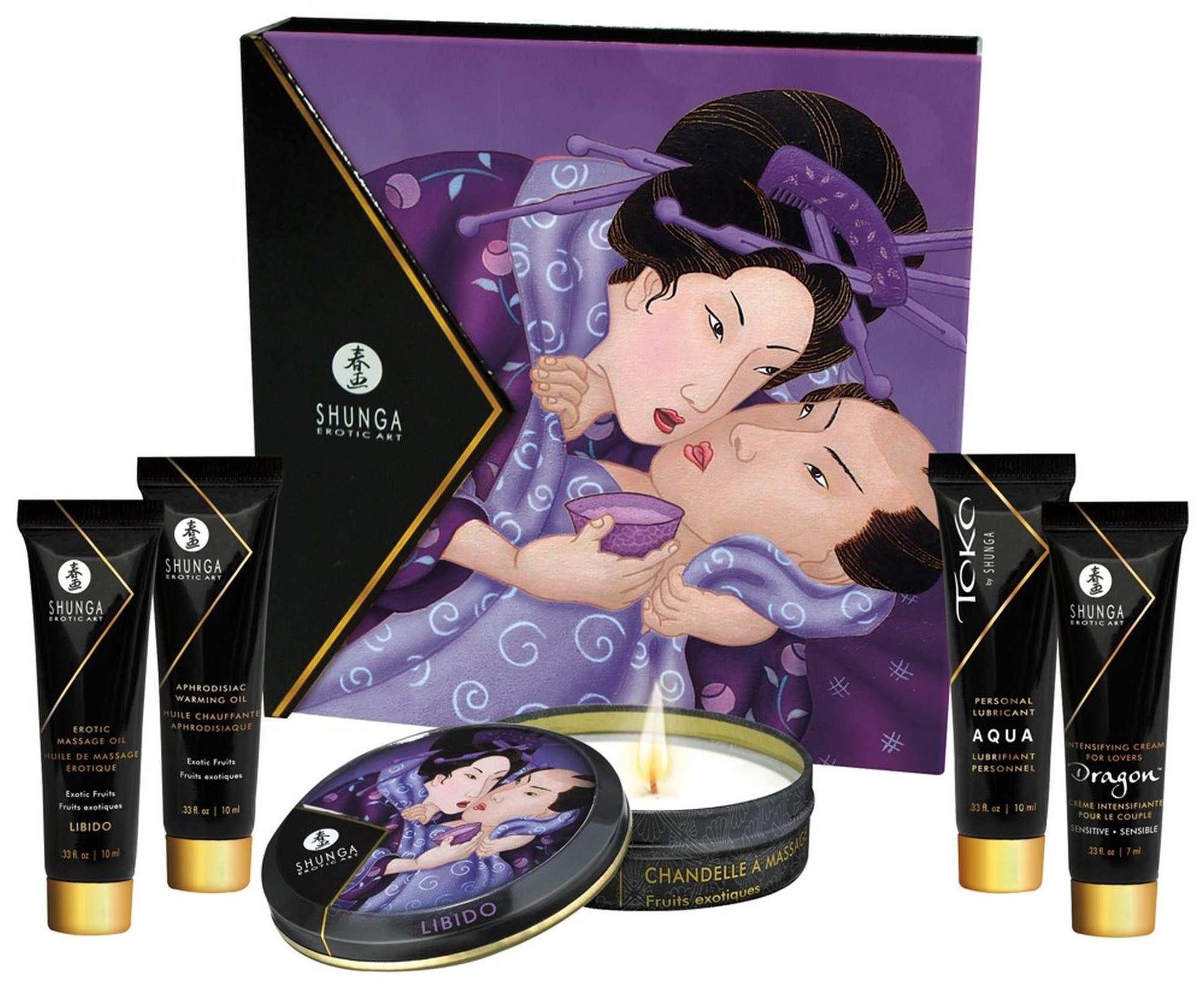 2-Zestaw świeca olejek żel do masażu Shunga exotic-2
