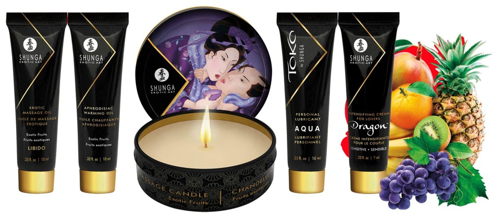 7-Zestaw świeca olejek żel do masażu Shunga exotic-7