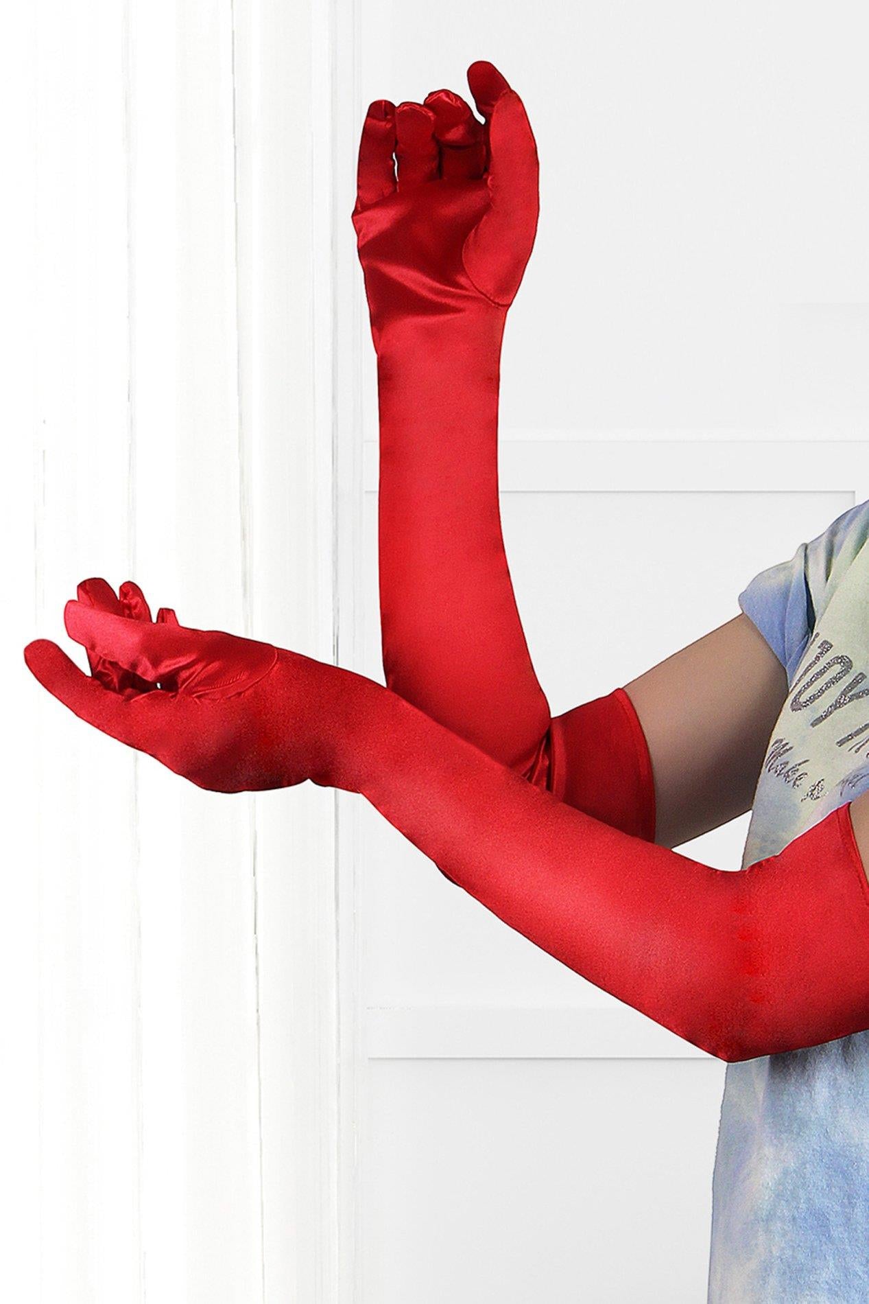 3-LONG SATIN RED GLOVES TU (Size: TU)-3