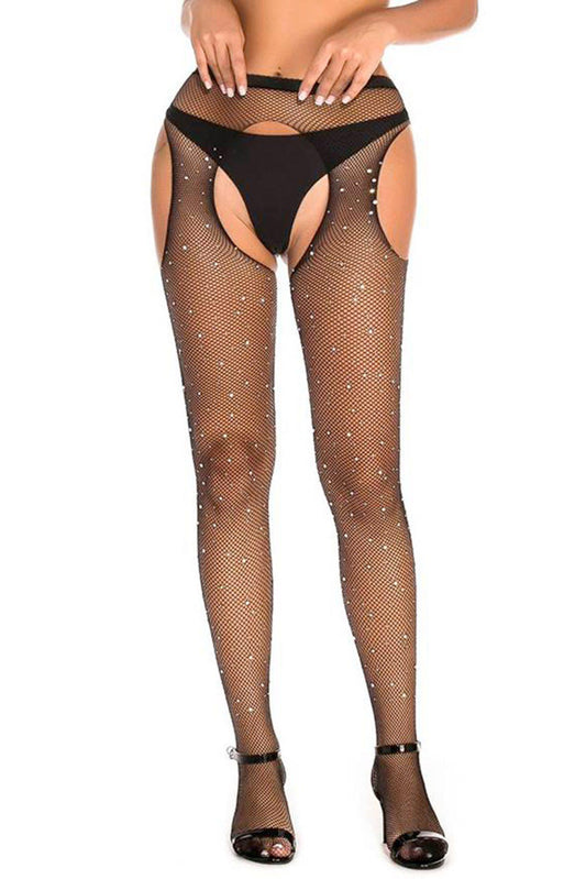 1-BLACK STRASS OPEN TIGHTS TU (Size: TU)-1
