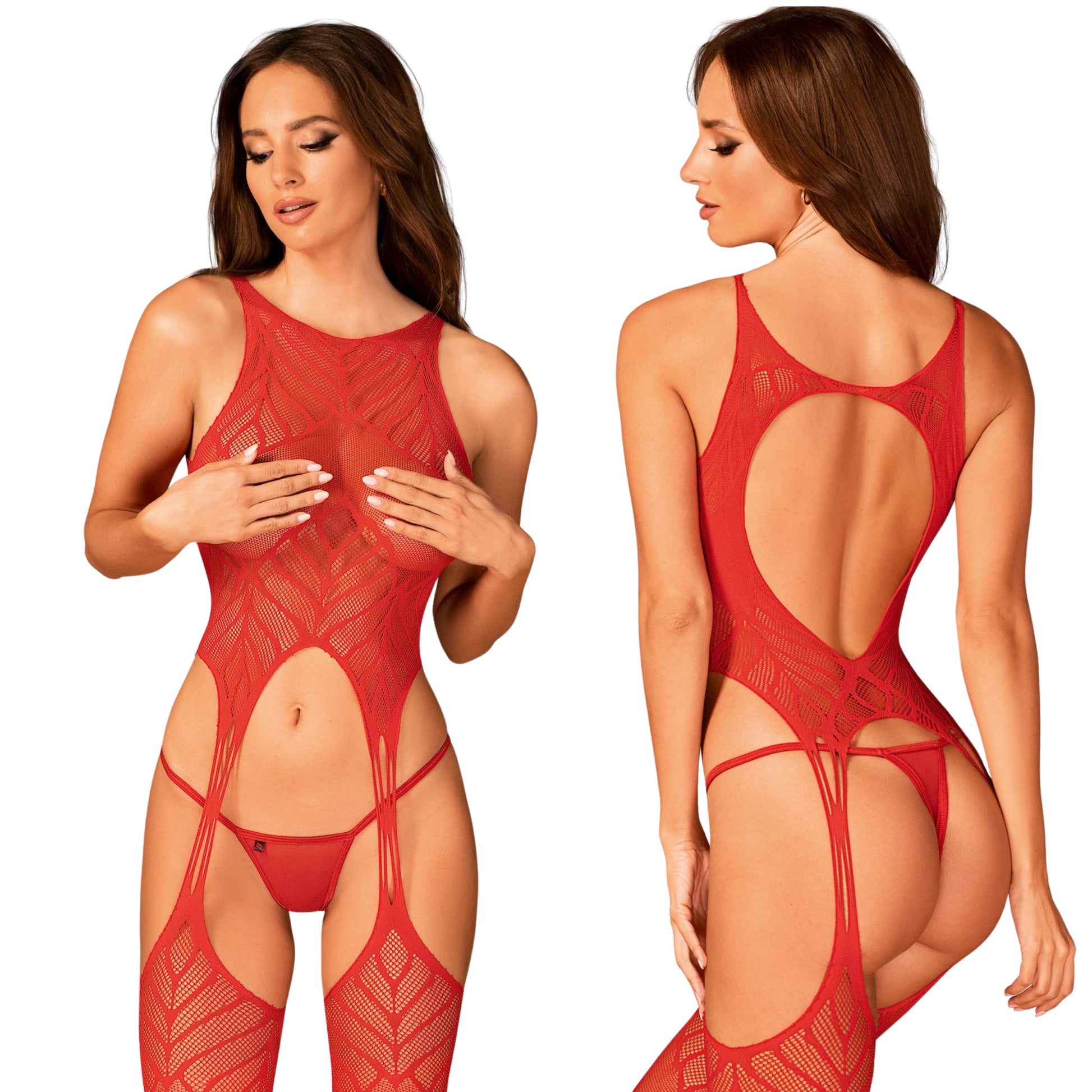 1-Koronkowe bodystocking erotyczny czerwone  XL/XXL-1