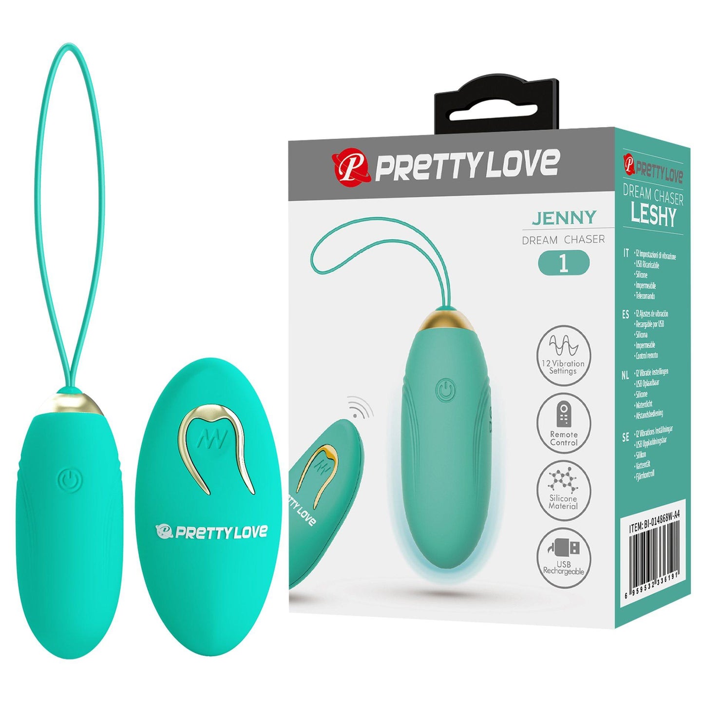 1-Wibrujące jajeczko -PRETTY LOVE - JENNY Dream chaser 1, Green, Wireless remote control 12 vibration functions-1