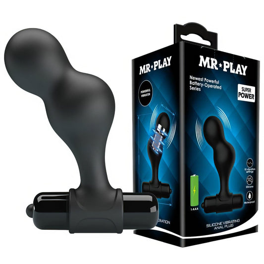 1-Mr. Play Silicone Anal Plug, 10 functions of vibration Black-1