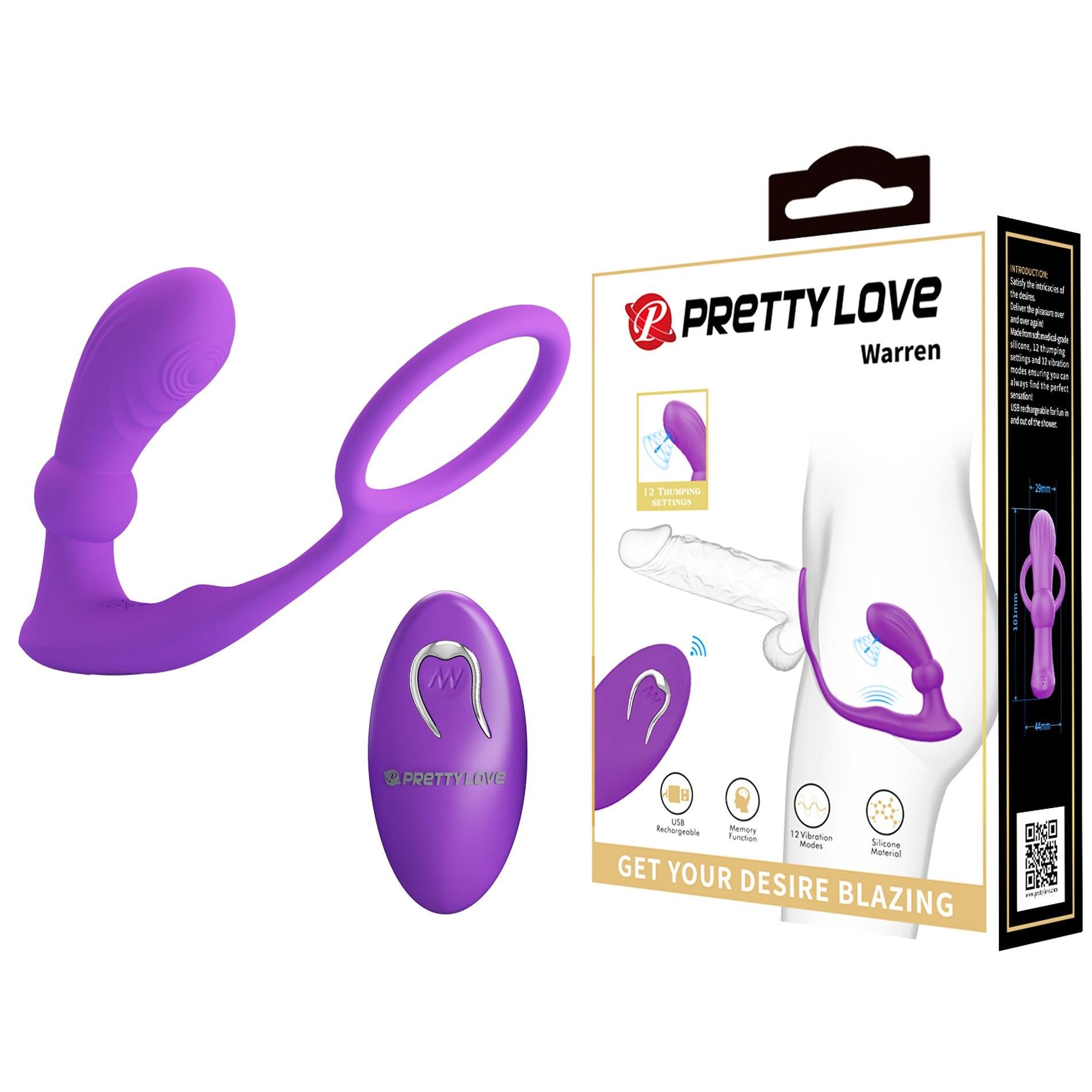 1-PRETTY LOVE - Warren Purple, Wireless remote control 12 pulse wave settings 12 vibration functions-1