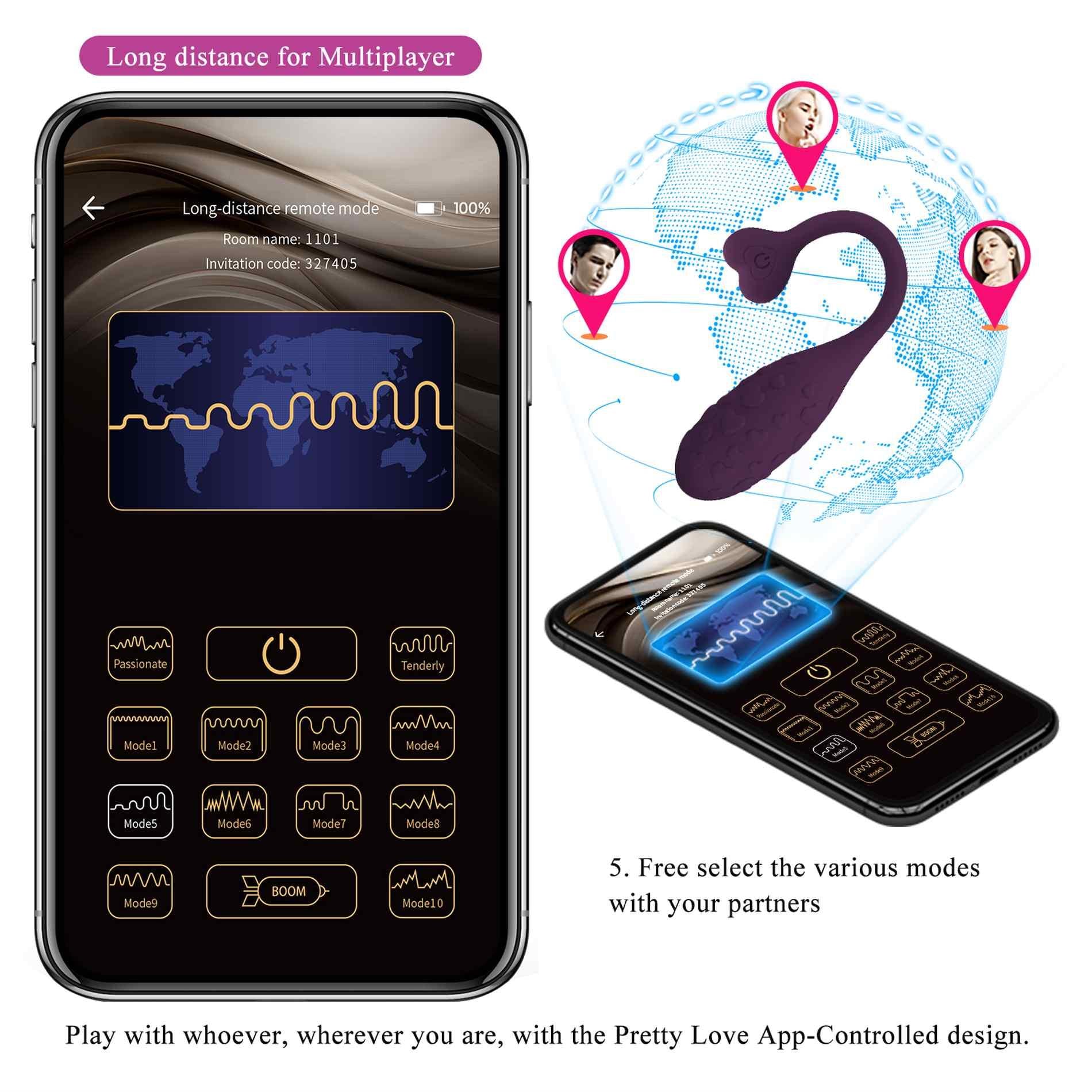 14-PRETTY LOVE - Fisherman Purple, 12 vibration functions Mobile APP remote control-14
