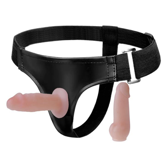 1-Uprząż na szelkach z dwoma rodzajami dildo gumowe-1