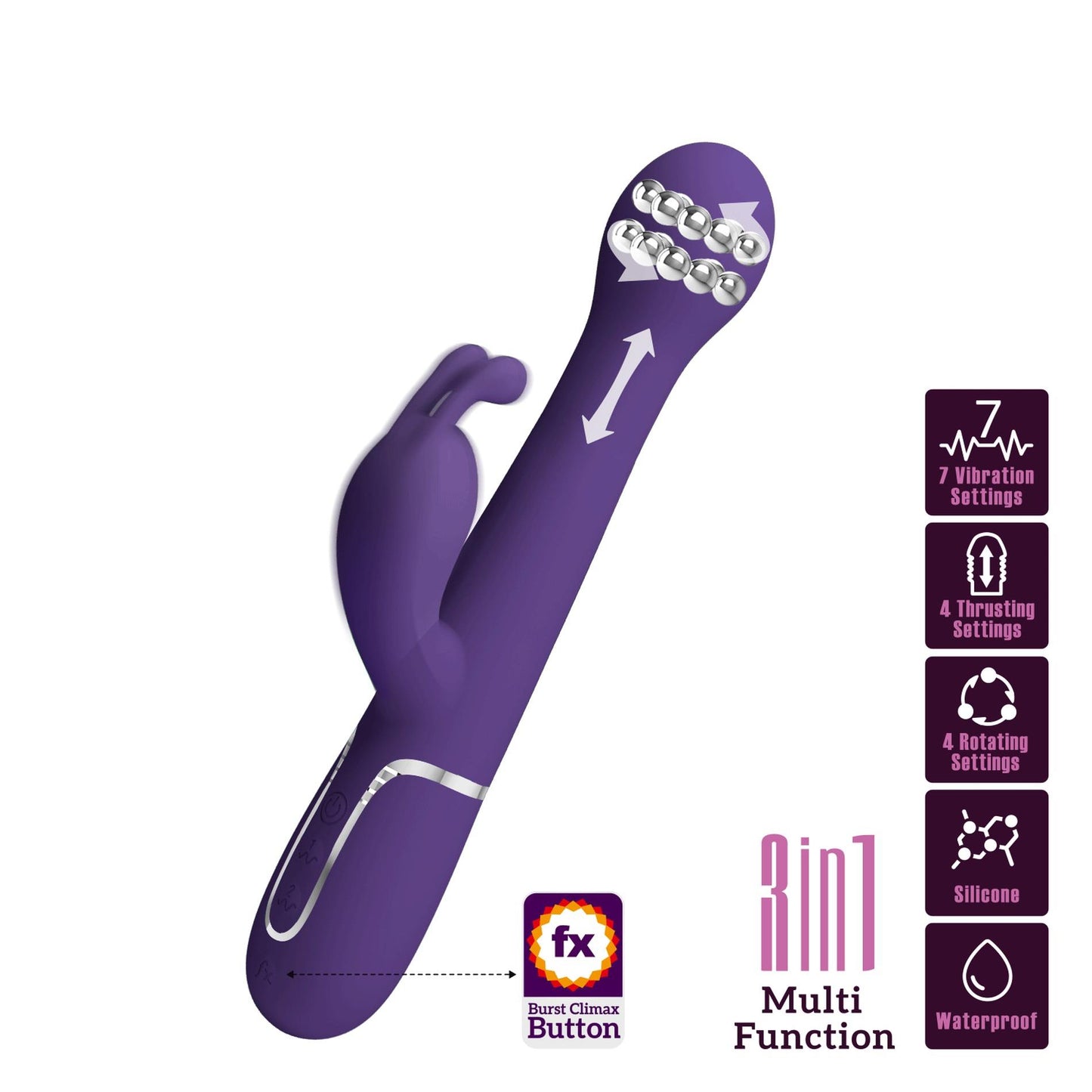 2-PRETTY LOVE - Dejon dark Purple, 7 vibration functions 4 thrusting settings 4 rotation functions-2