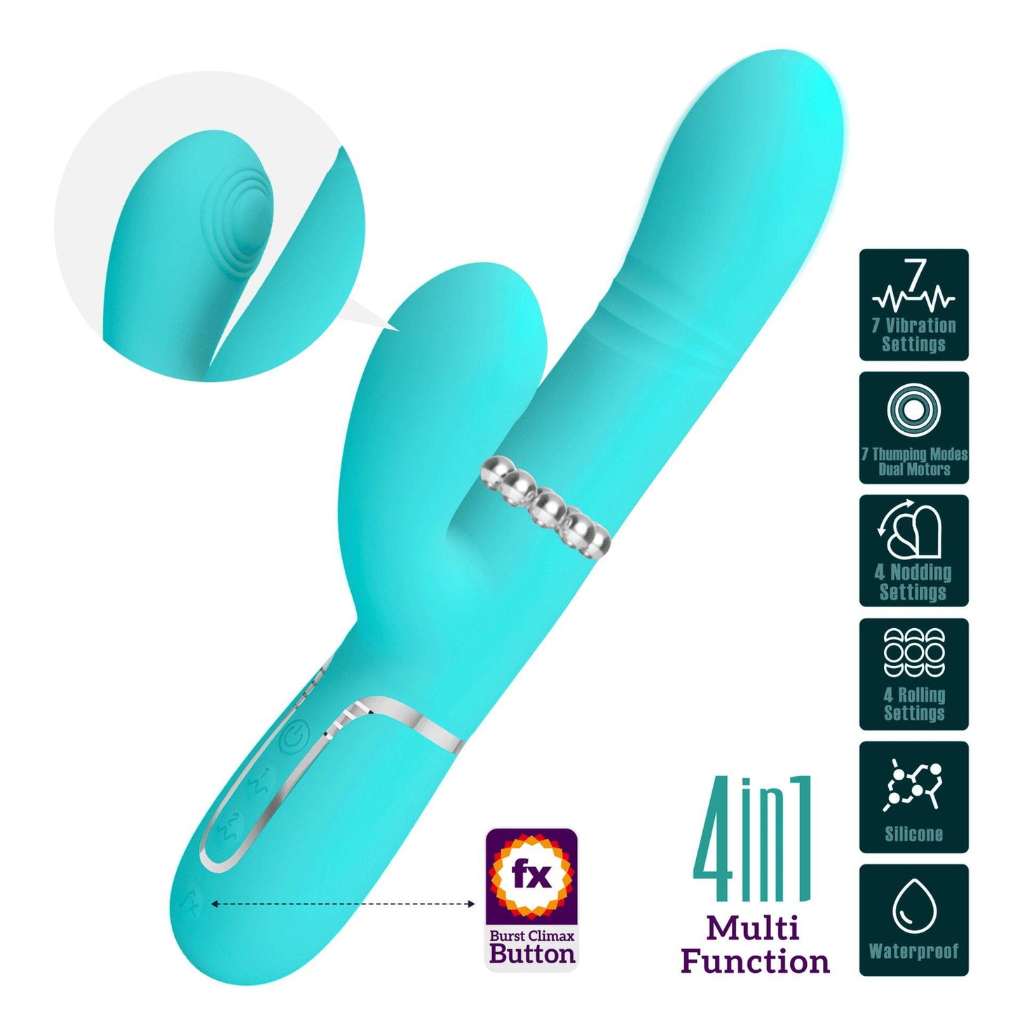 2-PRETTY LOVE - Mariana light blue, 7 vibration functions, 7 thrusting settings, 4 rolling functions, 4 nodding functions-2