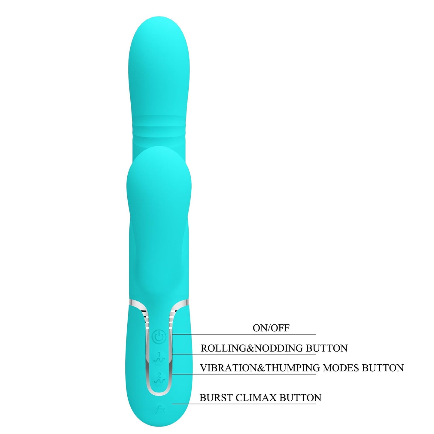 10-PRETTY LOVE - Mariana light blue, 7 vibration functions, 7 thrusting settings, 4 rolling functions, 4 nodding functions-10