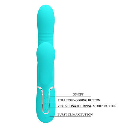 10-PRETTY LOVE - Mariana light blue, 7 vibration functions, 7 thrusting settings, 4 rolling functions, 4 nodding functions-10