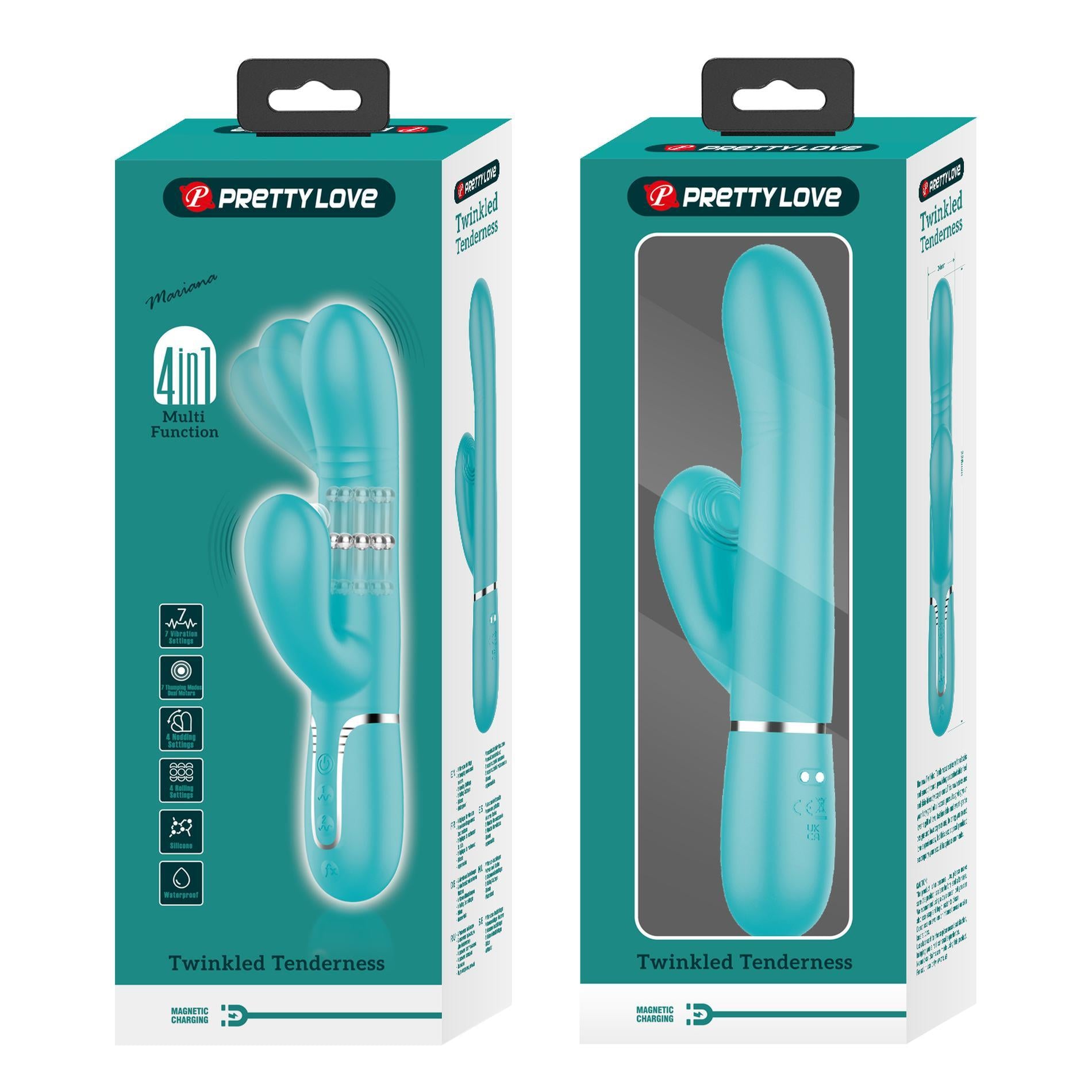12-PRETTY LOVE - Mariana light blue, 7 vibration functions, 7 thrusting settings, 4 rolling functions, 4 nodding functions-12