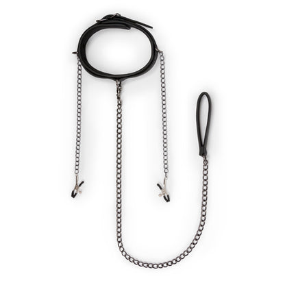 11-Wiązania-Leather Collar With Nipple Chains-11