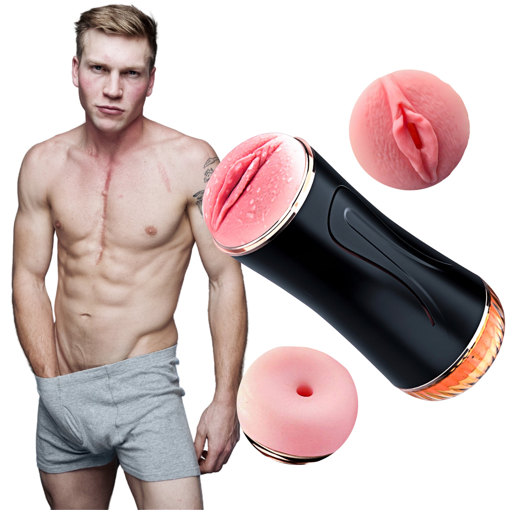 15-Podwójny wibrujący masturbator męski pochwa anus-15