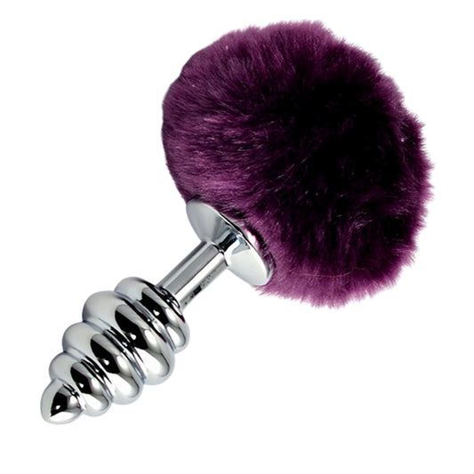 1-Metalowy korek analny puszysta końcówka fiolet 8cm-1
