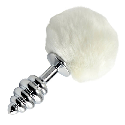 1-Metalowy korek analny biała puszysta końcówka 8 cm-1